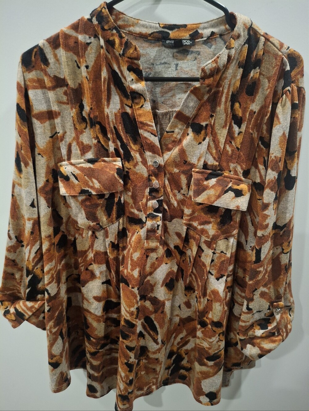 Ava & Grace Rust, Cream & Black Abstract Print Button-Front Tunic